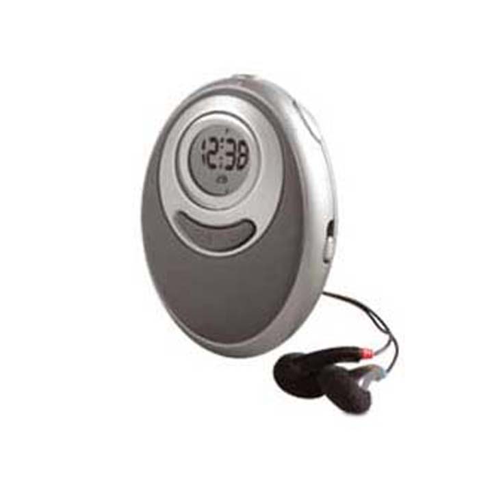 C02-0035 - Radio Portátil FM de Plástico con Reloj, Alarma, Cronómetro y Audífonos 5 en 1