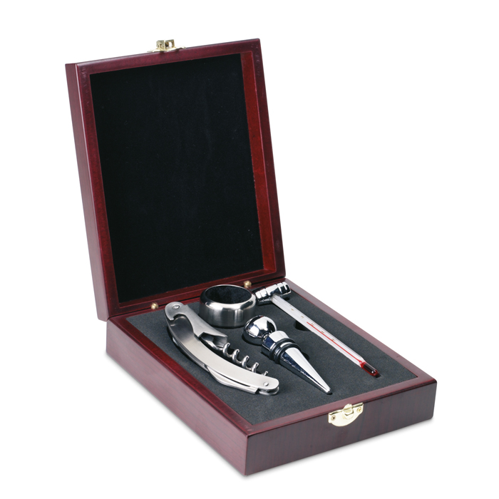 IT2658 - Set Elegante de Vino en Caja de Madera