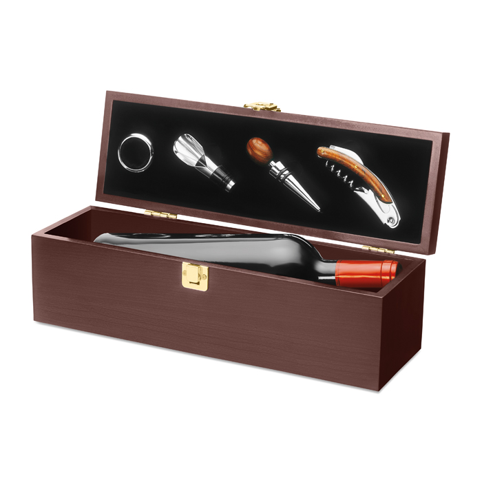 KC2690 - Set de Vino en Caja de Madera con Espacio para 1 Botella