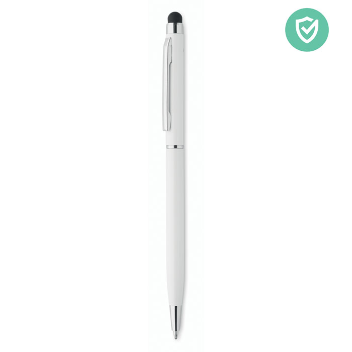 MO6138 - Bolígrafo de Aluminio con Cuerpo Antibacterial y Lápiz Óptico 2 en 1