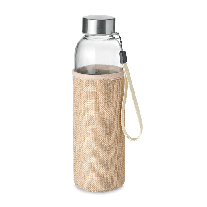 MO6168 - Botella de Vidrio con Neopreno en Bolsa de Yute 500 ml
