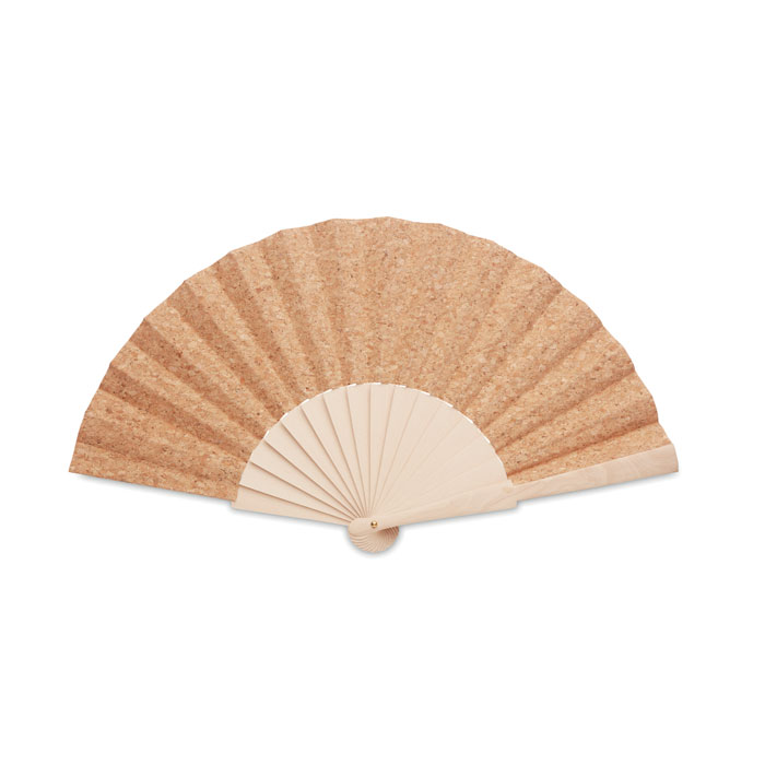MO6232 - Abanico de Madera con Tela de Corcho