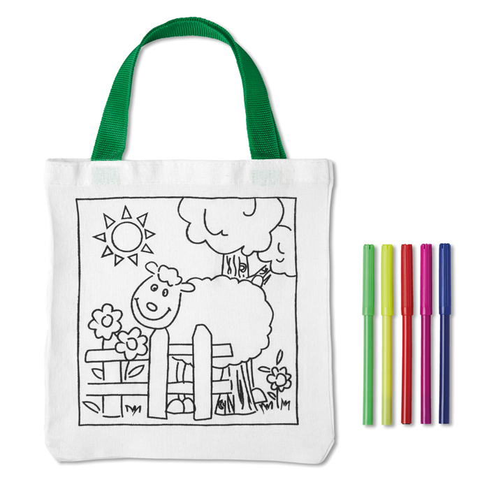 MO8450 - Bolsa de Mano para Colorear de Algodón con 5 Plumones