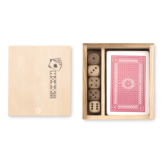 MO9187 - Set de Juego de Cartas con Dados en Caja de Madera