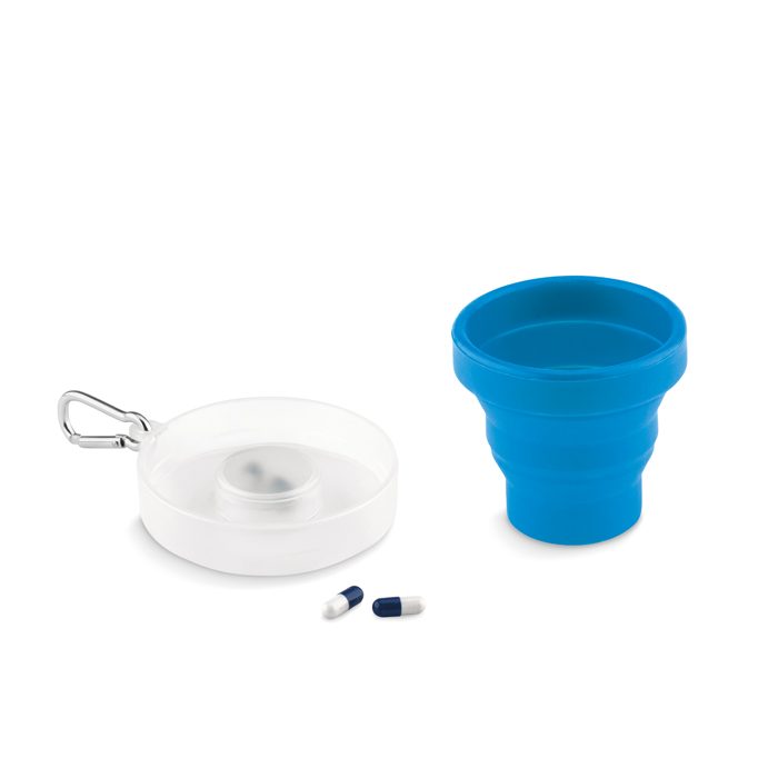 MO9196 - Vaso Plegable de Silicona con Pastillero y Mosquetón 3 en 1
