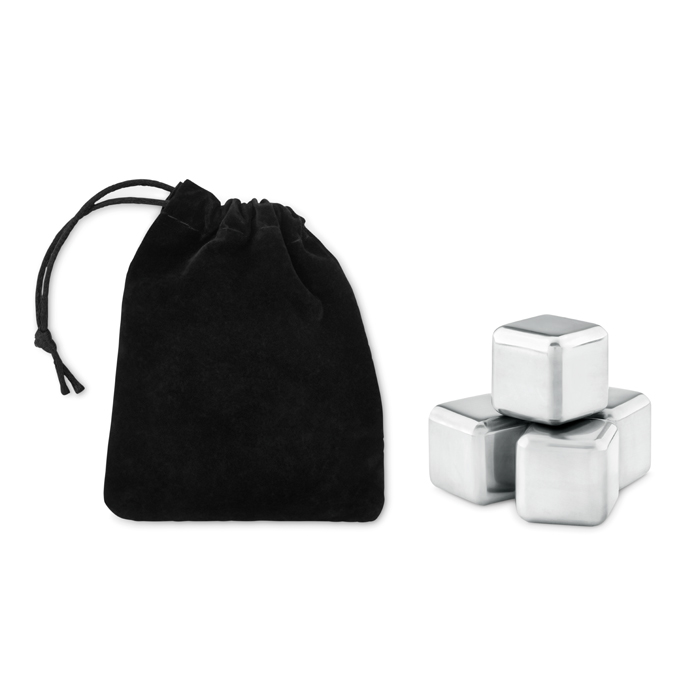 MO9502 - Set de 4 Cubitos de Hielo Reutilizables de Acero Inoxidable en Estuche de Terciopelo