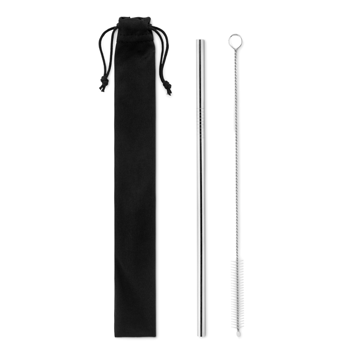 MO9602 - Set de Popote de Acero Inoxidable y Cepillo de Limpieza de Microfibra 2 en 1