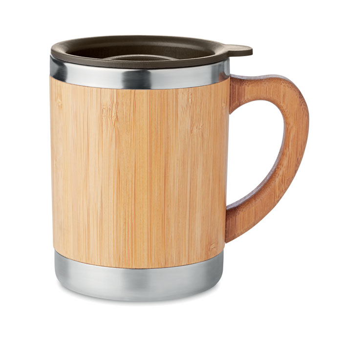MO9689 - Taza Térmica de Acero Inoxidable y Bambú con Tapa 300 ml.