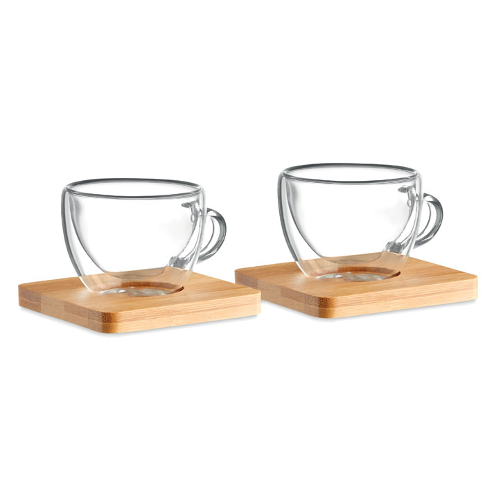MO9709 - Set de Tazas Térmicas Expreso 90 ml. con Platos de Bambú
