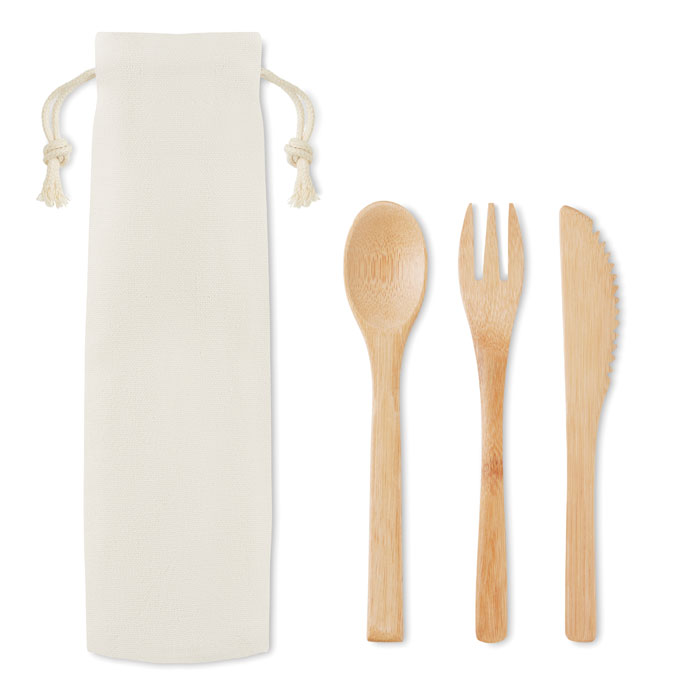 MO9786 - Set de Cubiertos de Bambú con Bolsa de Lona
