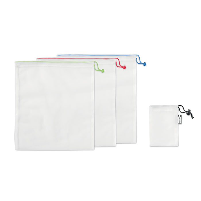 MO9898 - Set de 3 Bolsas para Alimentos Tipo Morral de Malla RPET en Estuche de RPET