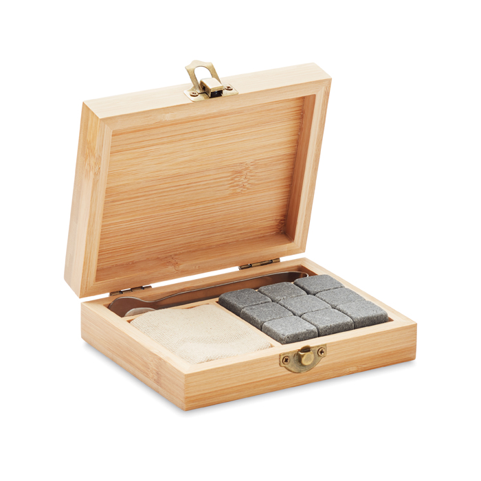 MO9942 - Set de 9 Cubitos de Hielo de Piedra en Caja de Bambú con Bolsa de Algodón