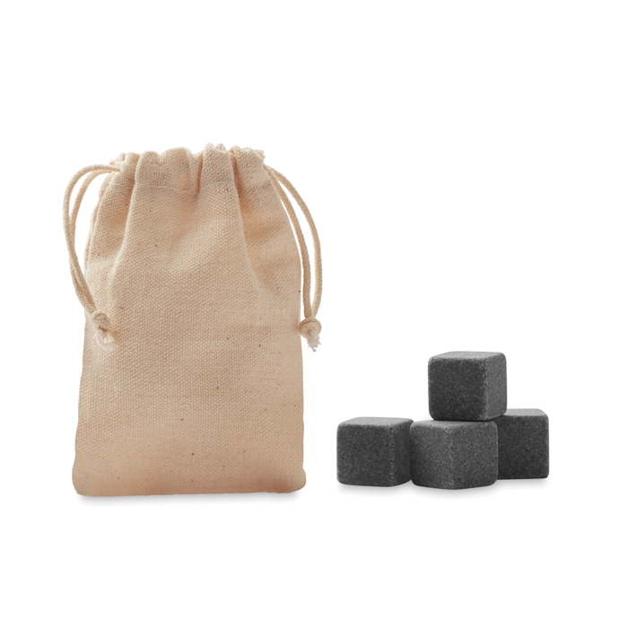 MO9943 - Set de 4 Cubitos de Hielo de Piedra en Bolsa de Algodón