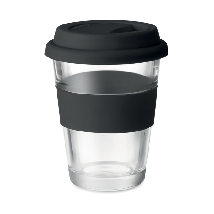 MO9992 - Vaso Tipo Termo de Vidrio con Tapa y Empuñadura de Silicón 350 ml.
